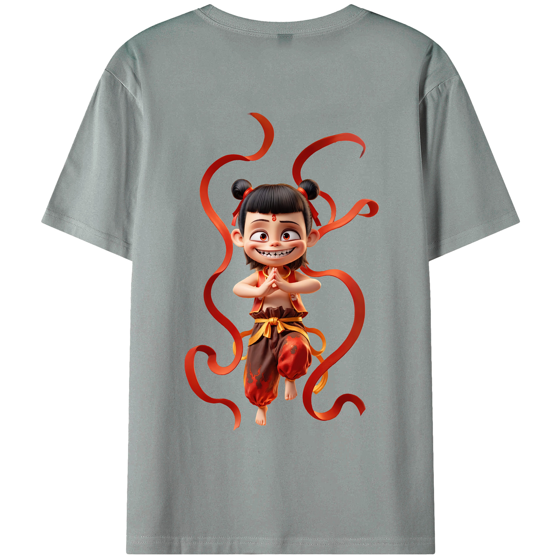 （画像用） Ne Zha 2 ナタ 魔童の大暴れ 綿100％ メンズ半袖Tシャツ（バックプリント） 通気性